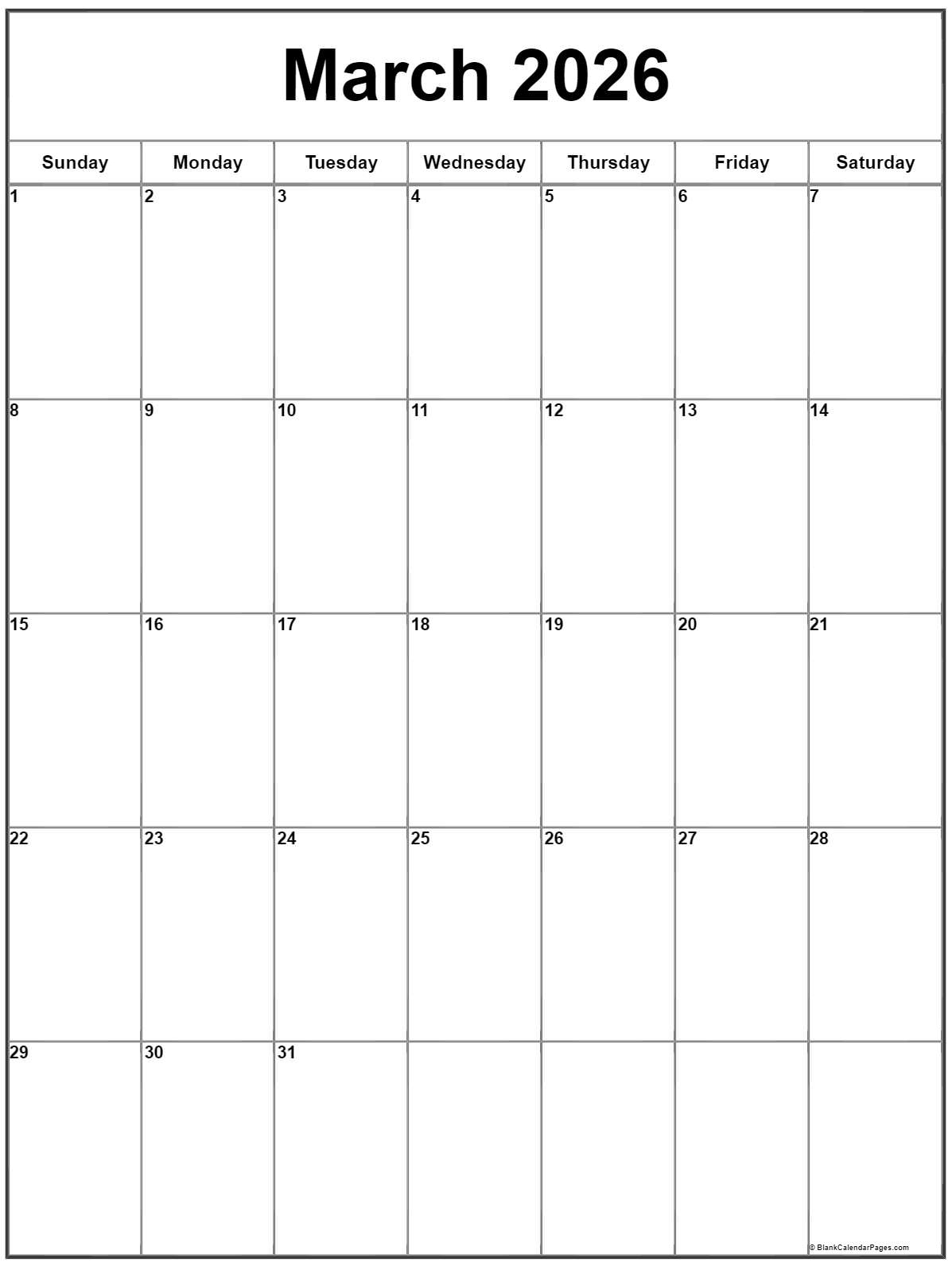 March 2026 Vertical Calendar | Portrait for March Calendar 2026 Vertical