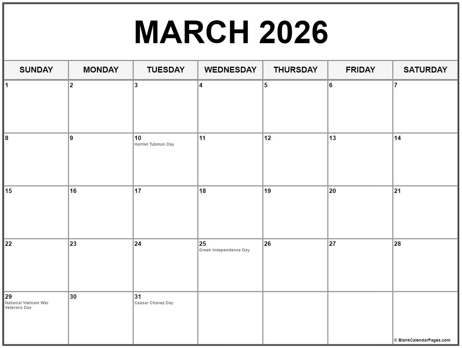 March 2026 With Holidays Calendar pertaining to March 2026 US Calendar