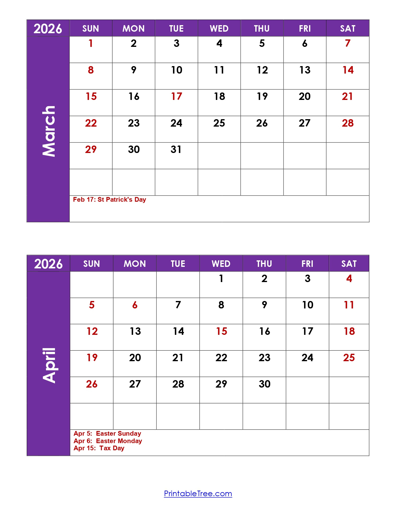 March And April 2026 Calendar Printable Pdf | 2 Month Calendar in Printable Calendar 2026 March April May