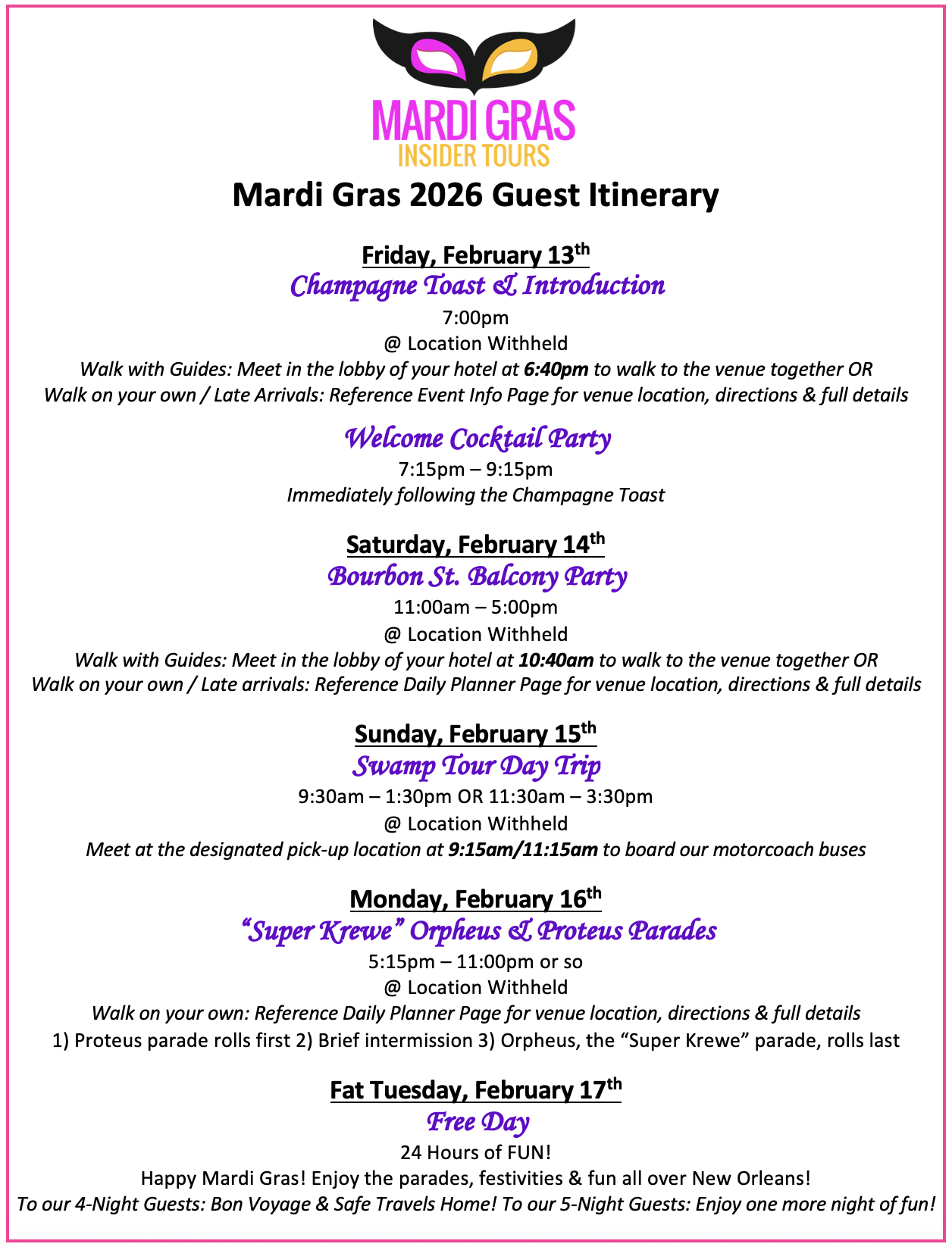 Mardi Gras 2026: Event Itinerary — Mardi Gras Insider Tours throughout New Orleans Calendar of Events March 2026