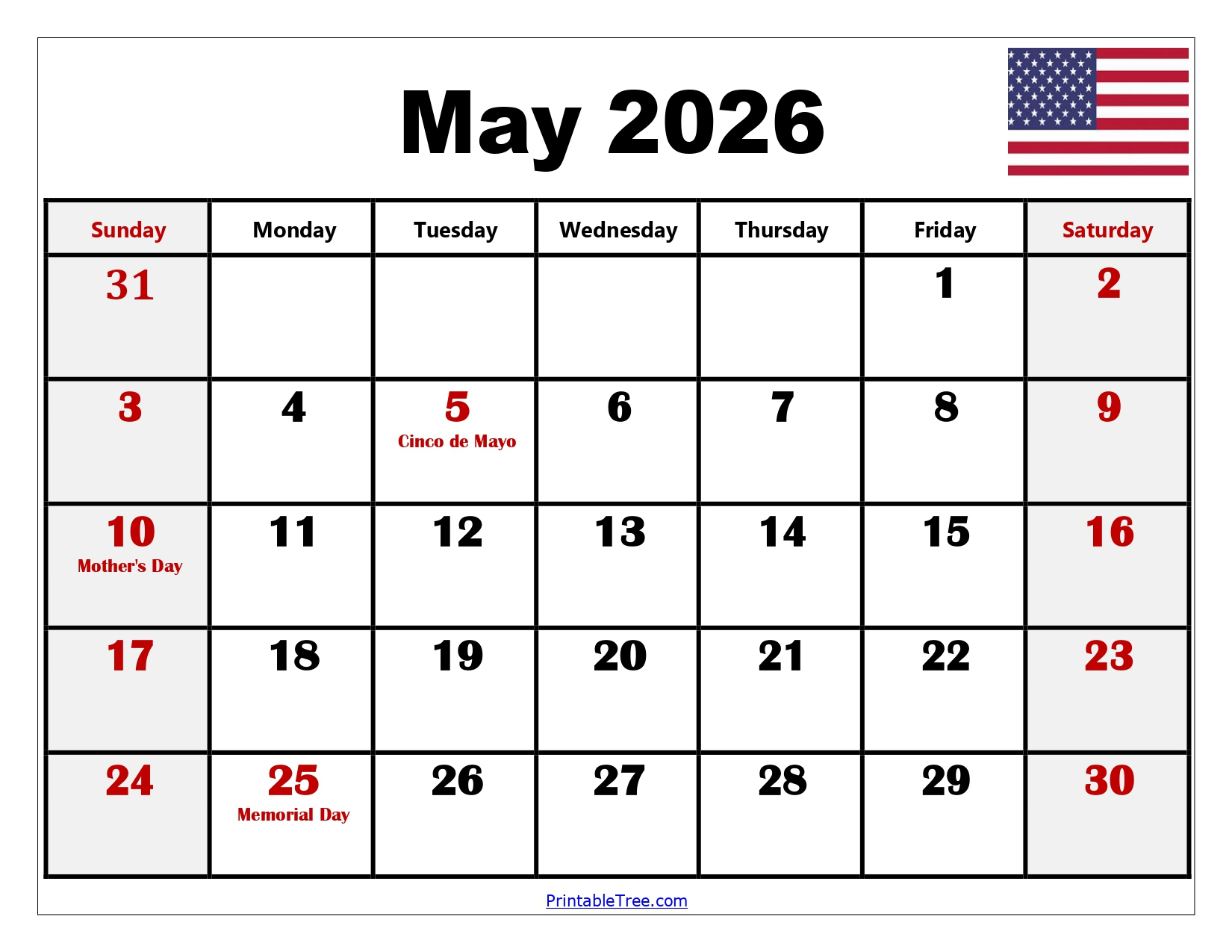 May 2026 Calendar Printable Pdf With Holiday Templates Free inside March April May 2026 Calendar Printable Free