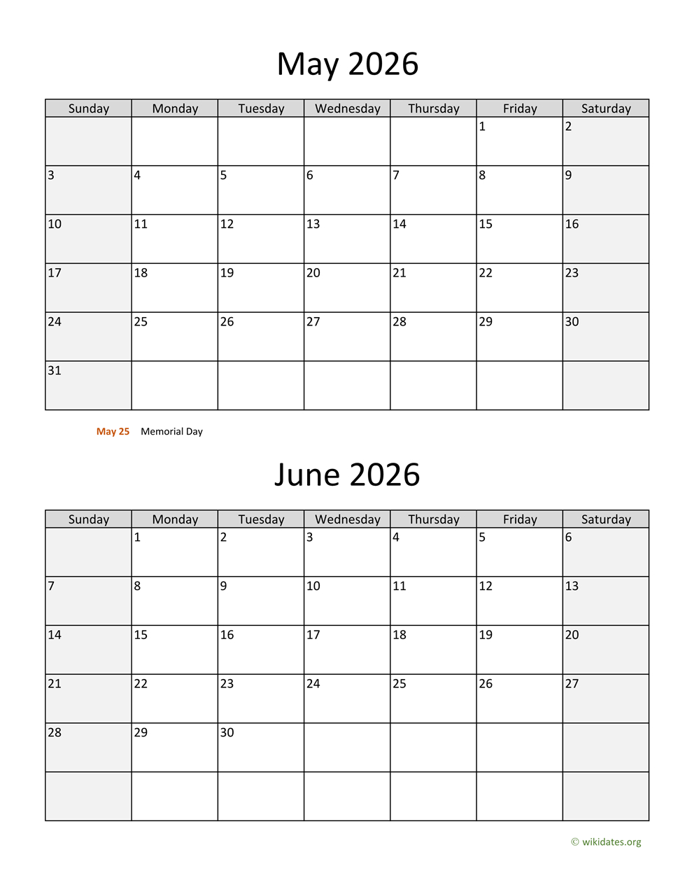 May And June 2026 Calendar | Wikidates intended for March April May June 2026 Calendar