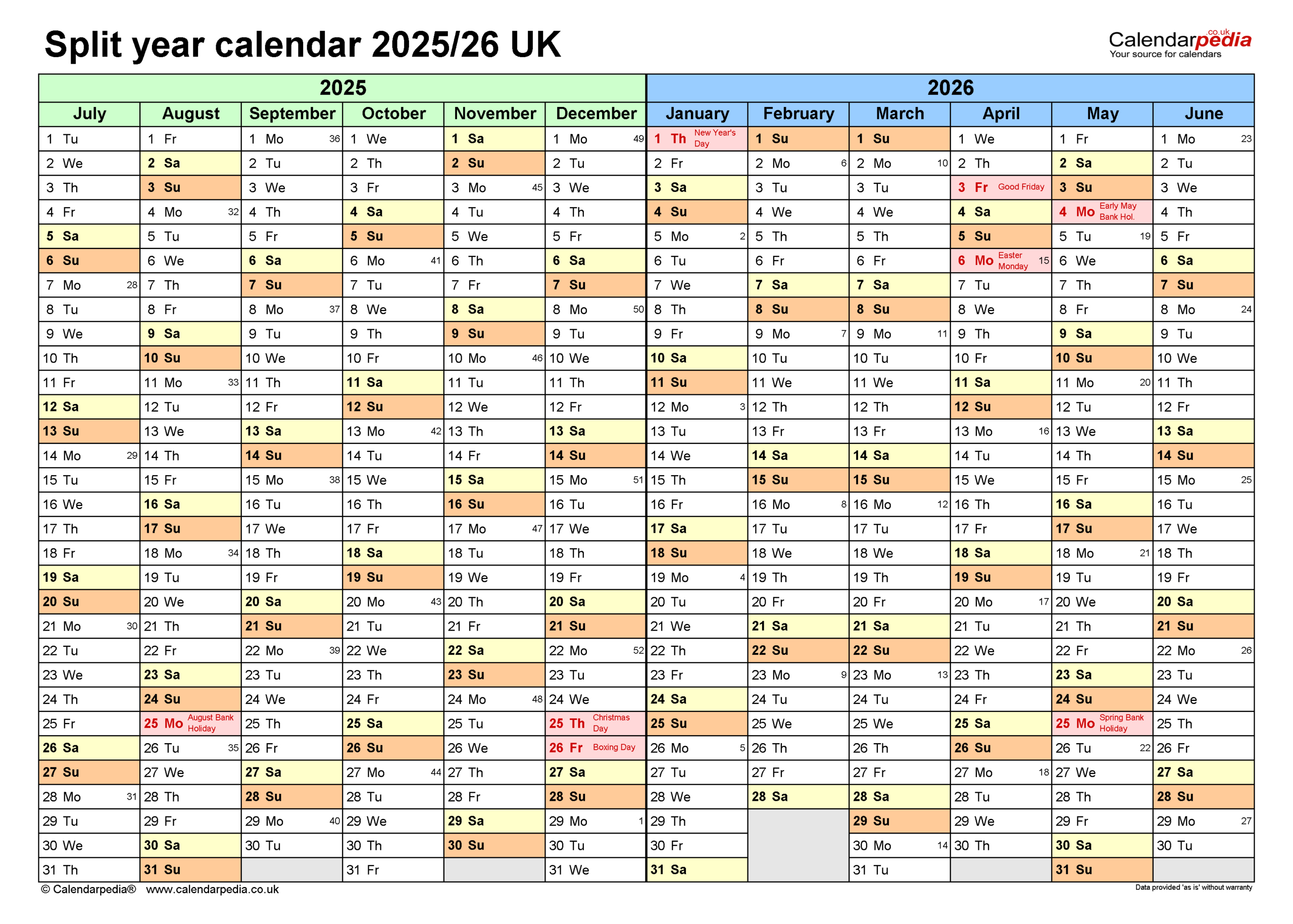Split Year Calendars 2025/26 Uk (July To June) For Pdf inside April 2025 to March 2026 Calendar Printable