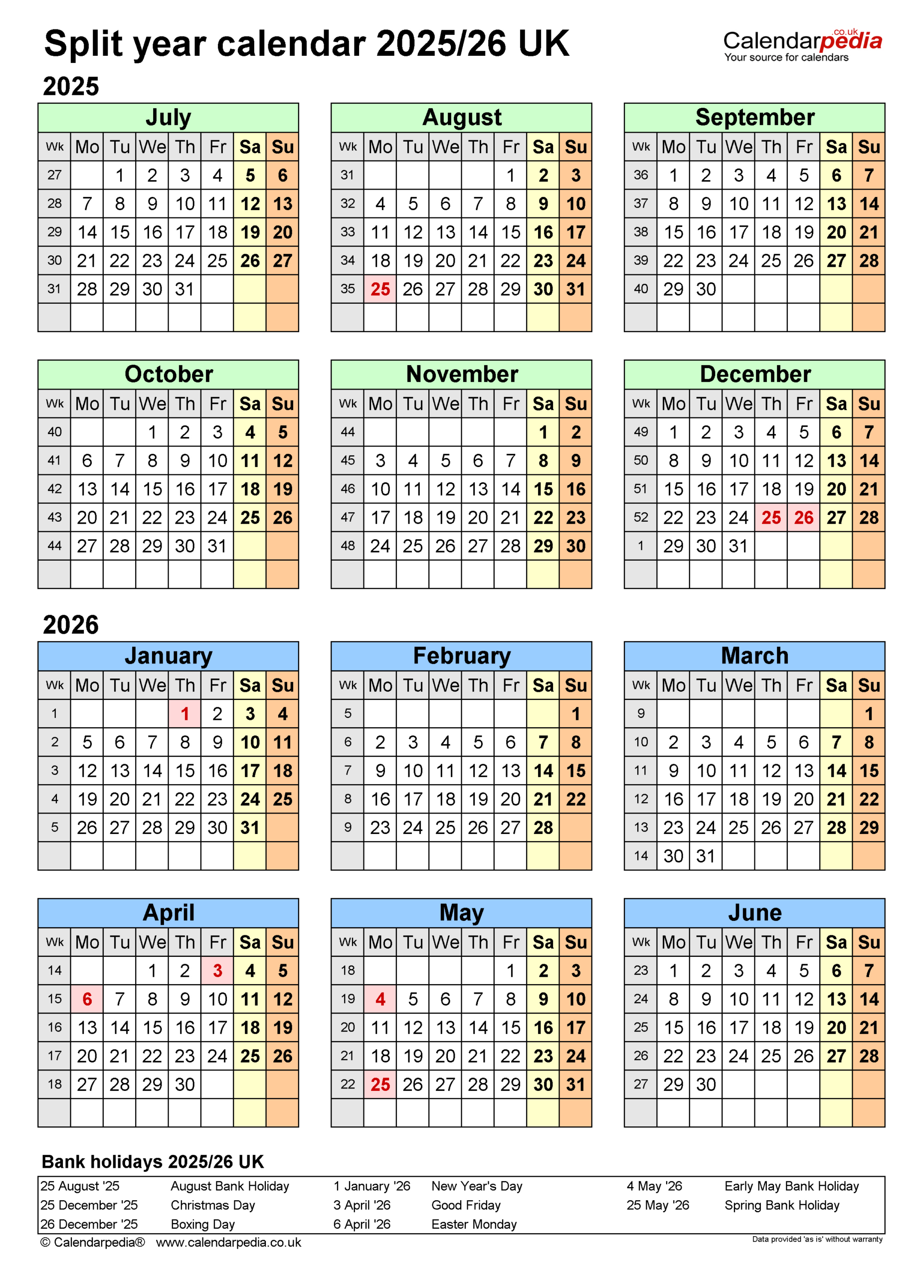 Split Year Calendars 2025/26 Uk (July To June) For Pdf throughout April 2025 to March 2026 Calendar Printable